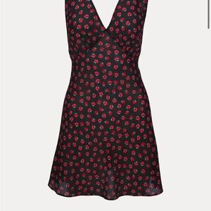 Realisation Par Black Cherry Print V-Neck Mini Dress